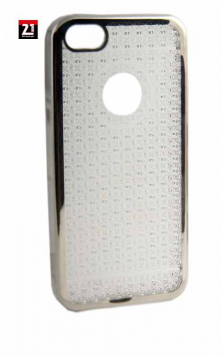 Силиконовый чехол для Apple iPhone 5/5S белый с блестящими ромбиками и серебряной окантовкой