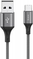 Кабель BASIC, USB 2.0 - Type-C, 1.2м, 2.1A, тканевая оплетка, серый, OLMIO