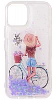 Силиконовый чехол для Apple iPhone 12 Pro переливающиеся сердечки девушка с велосипедом