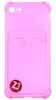 Силиконовый чехол для Apple iPhone 7/8 с кардхолдером и уголками прозрачный розовый