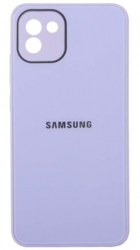 Силиконовый чехол для Samsung Galaxy A03/A035 стеклянный с защитой камеры ярко-сиреневый
