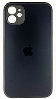 Силиконовый чехол для Apple iPhone 11 стеклянный матовый с защитой камеры черный