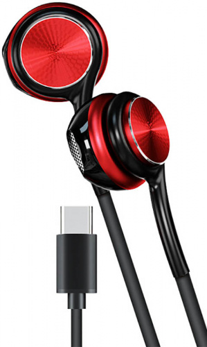Наушники WALKER H735, TYPE-C, вкладыши, микрофон, кнопка ответа красный