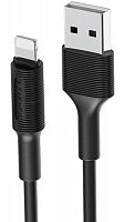 Кабель USB - Apple 8 pin Borofone BX1 EZSync, 1.0м, круглый, 2.0A, силикон чёрный