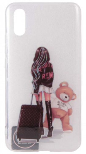 Силиконовый чехол для Xiaomi Redmi 9A девушки с блеском чемодан