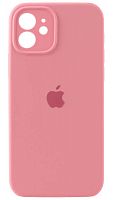 Силиконовый чехол Soft Touch для Apple iPhone 12 с защитой камеры лого светло-розовый