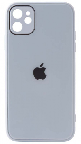Силиконовый чехол для Apple iPhone 11 стеклянный с защитой камеры бледно-голубой