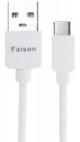 Кабель USB - Type-C FaisON FX1 PRIME, 2.0м, круглый, 2.1A, силикон белый