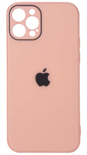 Силиконовый чехол для Apple iPhone 12 Pro стеклянный с защитой камеры персиковый