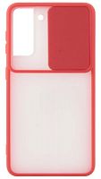 Силиконовый чехол для Samsung Galaxy S21 с защитой камеры хром красный