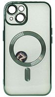 Силиконовый чехол для Apple iPhone 14 Berlia Magsafe прозрачный зелёный борт