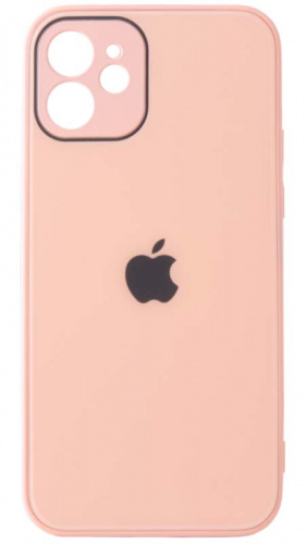 Силиконовый чехол для Apple iPhone 12 стеклянный с защитой камеры персиковый