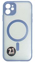 Силиконовый чехол для Apple iPhone 11 MagSafe с окантовкой и защитой камеры голубой