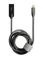 Кабель STEELY USB 2.0 - lightning 1.2м, 2.1A серый металлические штекеры металлическая оплетка OLMIO
