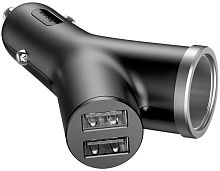 Разветвитель прикуривателя Baseus BSC-C16N на 1 прикуриватель 2 USB выхода чёрный