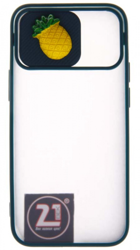 Силиконовый чехол для Apple iPhone 12 mini с защитой камеры ананас зеленый