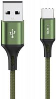 Кабель BASIC, USB 2.0 - Type-C, 1.2м, 2.1A, тканевая оплетка, зеленый, OLMIO