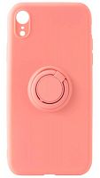Силиконовый чехол для Apple iPhone XR матовый с кольцом ярко-розовый