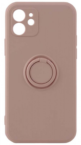 Силиконовый чехол для Apple iPhone 12 матовый с кольцом бледно-розовый