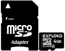 4GB карта памяти MicroSDHC class10 Exployd+SD адаптер EX004GCSDHC10 чёрный