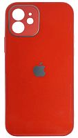 Силиконовый чехол для Apple iPhone 12 стеклянный с защитой камеры красный