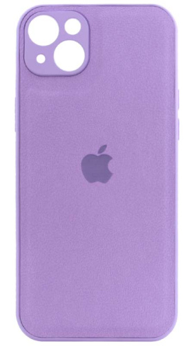 Силиконовый чехол для Apple iPhone 14 Plus с защитой камеры кожа с лого сиреневый