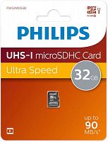 32GB карта памяти MicroSD Philips, High Speed, Class10 UHS-I U1, R/W 90MB/s