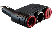 Разветвитель прикуривателя FaisON LS-86 MULTI на 2 прикуривателя 2 USB DC 12V/24V чёрный, красный