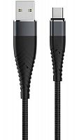 Кабель SOLID, USB 2.0 - Type-C, 1.2м, 2.1A, усиленный, цвет черный, OLMIO