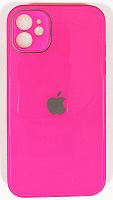 Силиконовый чехол для Apple iPhone 11 стеклянный с защитой камеры неоновый розовый