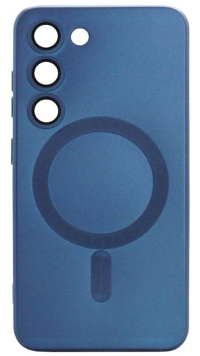 Силиконовый чехол для Samsung Galaxy S23 MagSafe матовый с линзами синий