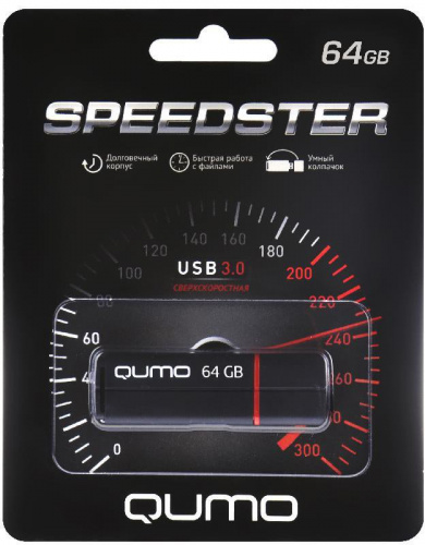 Накопитель QUMO 64GB SPEEDSTER 3.0 BLACK, цвет корпуса черный