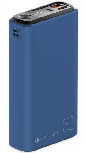 Внешний аккумулятор QS-30, 30000mAh, 20W QuickCharge3.0/PowerDelivery LCD OLMIO синий