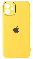 Силиконовый чехол для Apple iPhone 12 стеклянный с защитой камеры желтый
