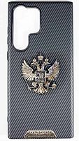 Силиконовый чехол для Samsung Galaxy S23 Ultra SB карбон с гербом черный