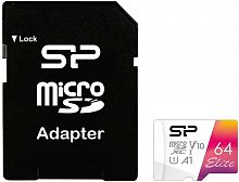 64GB карта памяти MicroSDHC class10 Silicon Power+SD адаптер (SP064GBSTXBV1V20SP)