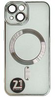Силиконовый чехол для Apple iPhone 14 magsafe серебро