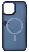 Силиконовый чехол MagSafe для Apple iPhone 12 Pro Max хром с глянцевой камерой синий