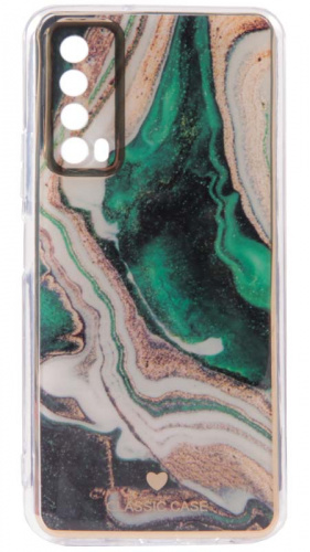 Силиконовый чехол для Huawei P Smart (2021) мрамор зеленый