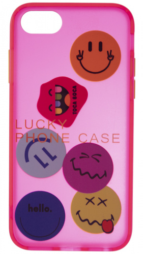 Силиконовый чехол для Apple iPhone 7/8 неоновые смайлы розовый