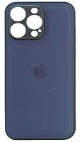 Силиконовый чехол для Apple iPhone 15 Pro Max с защитой камеры кожа с лого синий