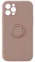 Силиконовый чехол для Apple iPhone 12 Pro матовый с кольцом бледно-розовый