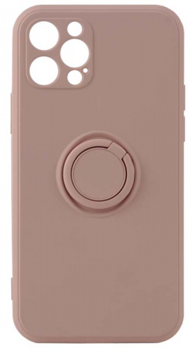 Силиконовый чехол для Apple iPhone 12 Pro матовый с кольцом бледно-розовый
