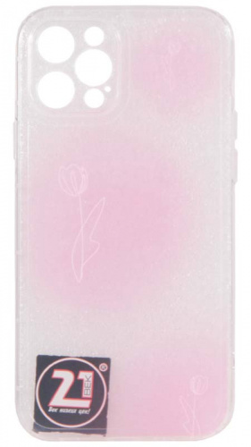 Силиконовый чехол для Apple iPhone 12 Pro тюльпан розово-прозрачный фото 2