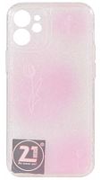 Силиконовый чехол для Apple iPhone 12 mini тюльпан розово-прозрачный