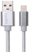 Кабель USB - 8 pin FaisON FX2 LINE, 2.0м, круглый, 2.1A, ткань белый