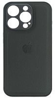 Силиконовый чехол для Apple iPhone 15 Pro с защитой камеры кожа с лого черный