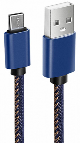 Кабель JEANS, USB 2.0 - Type-C, 1.2м, 2.1A, джинсовая оплетка, OLMIO