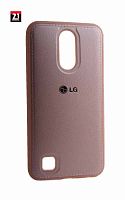 Силиконовый чехол для LG K10 (2017) кожа с логотипом розовый