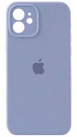 Силиконовый чехол Soft Touch для Apple iPhone 12 с защитой камеры лого светло-голубой
